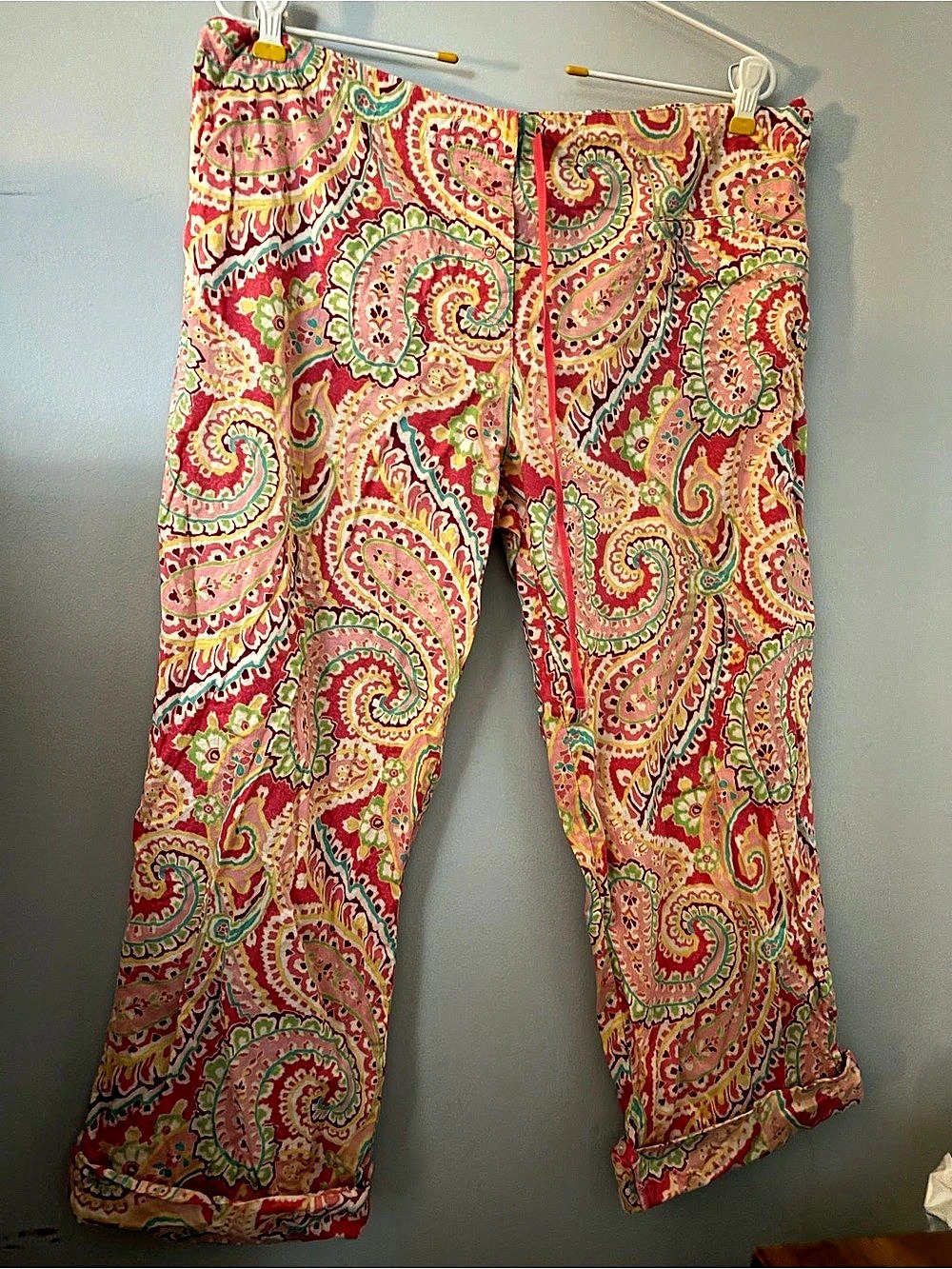 Vera Bradley Paisley Straight Leg Cotton Pants in Pink & Green